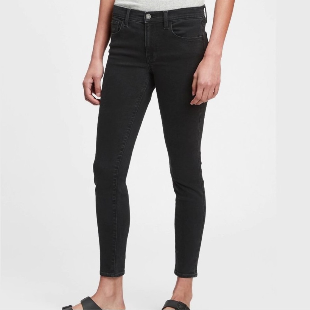 Gap 1969 Women Black Wash Easy Leggings Jeggings Skinny Ankle Jeans Stretch 34 R